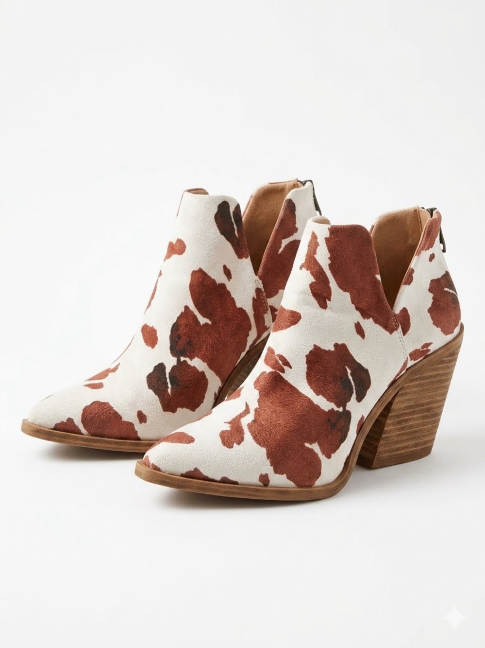 Barn Babe Women's Cowhide Print Ankle Booties - White & Brown